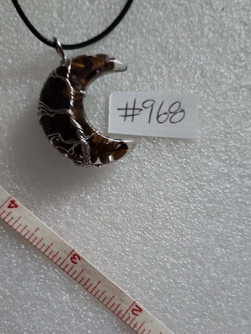 Hand Crafted Smoky Brown Crescent Moon Wire-Wrapped Pendant - Picture 7 of 7
